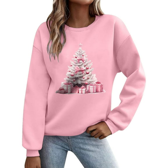 Women's Versatile Christmas Sweatshirt - Christmas Tree Hoodless Long Sleeve Top, Understated Snowflake Print, Office-Appropriate Festive Casual Pullover