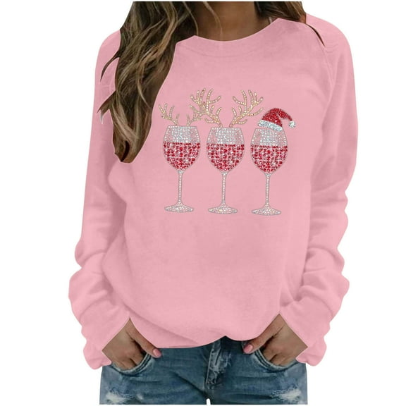 Women's Versatile Christmas T-Shirt - 3/4 Sleeve Round Neck Clothing, Subtle Goblet Embroidery, Loose Wrinkle-Resistant Fabric, Office-Friendly Festive Daily Top