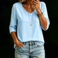 thumbnail image 1 of Women's Versatile Color V Neck 3/4 Sleeve Loose T Shirt Top, 1 of 6