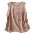 thumbnail image 1 of Women's Versatile Comfortable Loose Crewneck T-Shirt Embroidered Suspender Linen Top Casual Fashion Blouse, 1 of 2