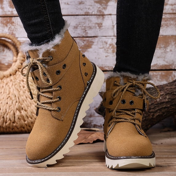 Women's Versatile Cool Outdoor Lightweight Thick Sole Lace Up Large Size Warm Snow Boots For Winter Daily Wear