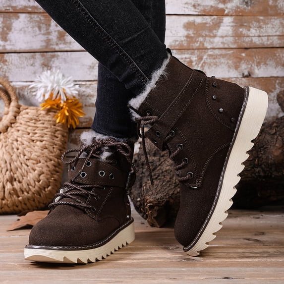 Women's Versatile Cool Outdoor Lightweight Thick Sole Lace Up Large Size Warm Snow Boots For Winter Daily Wear