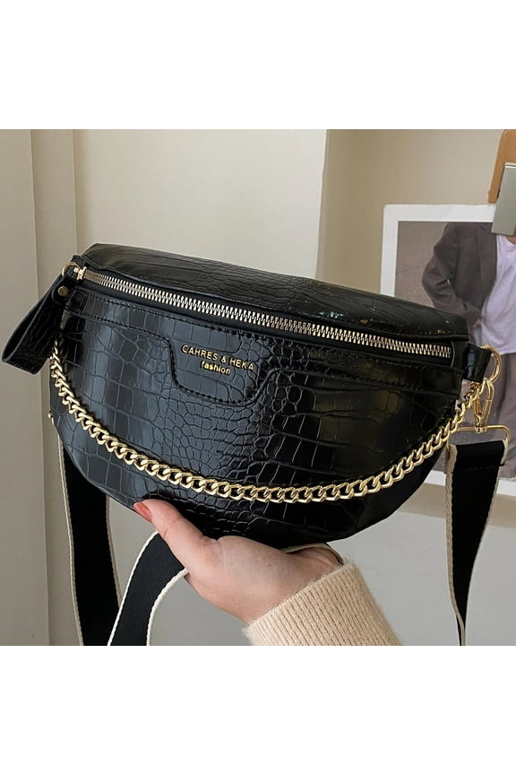 Women's Versatile Crocodile-Textured PU Waist Bag - Adjustable Wide Strap, Convertible Crossbody/Shoulder Bag for Commuting, Travel, Party, Compact Size 9.64"L x 3.14"W x 6.29"H