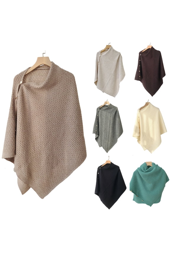 Women's Versatile Knitted Shawls Scarf Lightweight Spring Summer Fall Wraps Pullover Cloak Coat Poncho Tops 2025 Black One Size