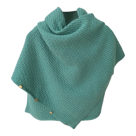 Women's Versatile Knitted Shawls Scarf Poncho Sweater Capes with Buttons Lightweight Spring Summer Fall Winter Wraps Turquoise