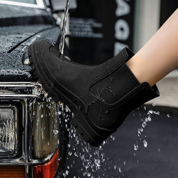 Women's Versatile Short Ankle Rain Boots Fully Waterproof Non Slip Block Sole Muted Neutral Tones for Daily Errands Backyard Gardening Black 40
