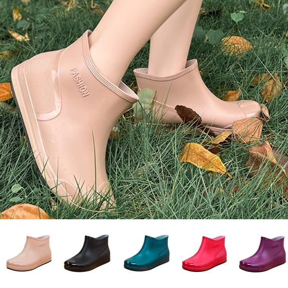 Women's Versatile Slip On Round Toe Waterproof Comfortable Short Rain Boots