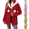 thumbnail image 1 of Jinhomg Womens Fleece Jacket Trendy Textured Sherpa Teddy Coats Fur Trim Hooded Oversized Outerwear Casual Button Down Plush Winter Coats, 1 of 6