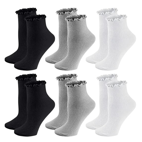 Women's Vertical Rib Ruffle Mini Crew & Ankle Socks, Cotton Cushioned Athletic Socks All Season Everyday Casual Socks for Running, Tennis & Daily Wear Gray 5-9(Free Size)