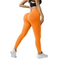 thumbnail image 1 of Women's Vertical Ribbed Yoga Pants, High Waist Tummy Control Workout Leggings with Hip Lifting Design, Slim Fit Ribbed Texture Fitness Pants for Running and Exercise Orange, 1 of 5