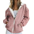 thumbnail image 1 of Women's Vertical Stripe Print Zip Up Hoodie, Fashion Drawstring Hooded Long Sleeve Sweatshirt for Spring Autumn Wear, Beach Casual Outings, Street Style and All Season Daily Comfort Red L, 1 of 6