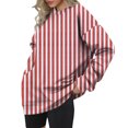 thumbnail image 1 of Women's Vertical Stripe Round Neck Loose Fit Hoodless Sweatshirt, Casual Long Sleeve Pullover Top with Soft Comfort Fabric for Spring Autumn Season, Daily Wear, Beach Outings and Street Fashion Red, 1 of 3