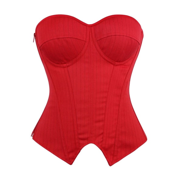 Women's Vertical Stripe Strapless Sweetheart Corset Top, JIANLAI Side Zipper Boned Structured Waist Cincher Bustier Corset