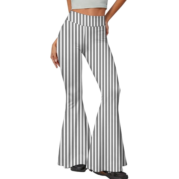 Women's Vertical Striped Flare Yoga Pants, High Waisted Bell Bottom Leggings, Slimming Wide Flare Trousers, Retro Y2K Style