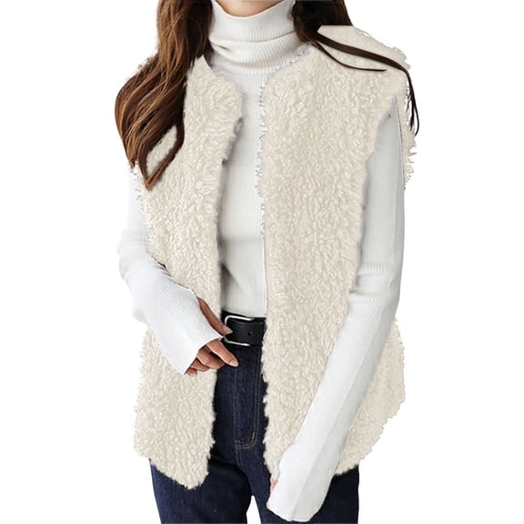 Women's Vest Cropped Sleeveless Winter Warm Shaggy Open Front Outerwear Casual Fashion Coat