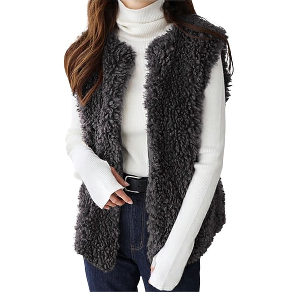 Women's Vest Cropped Sleeveless Winter Warm Shaggy Open Front Outerwear Casual Fashion Coat