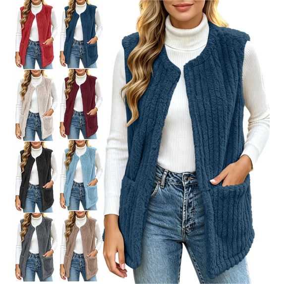 Women's Vest Fleece Loose Fit Hoodless Sleeveless Casual Vest with Pockets for Layering & Daily Wear