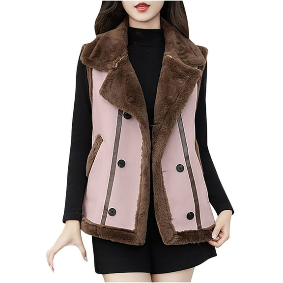 Women's Vest Jackets Fashion Winter Warm Coat Solid Button Tops Jackets Lapel Jacket with Pockets