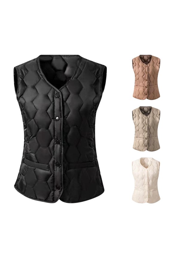 Women's Vest Lightweight Collarless Design for Winter Layering Rib Cage Cardigan XXL