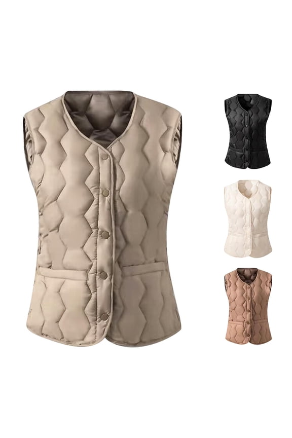 Women's Vest Lightweight Collarless Design for Winter Layering Rib Cage Cardigan XXXXXL