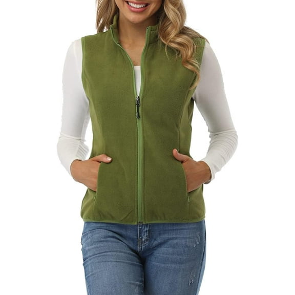 Women's Vest Outerwear Soft Sleeveless Zip Jackets  Classic Fit with Zip up Pockets