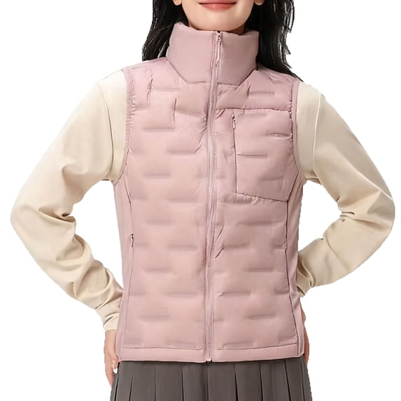 Women's Down Vest, Short Stand Collar Seamless Seam Sealed, Quilted Lightweight Insulation, Full Zip Front with Pocket, Versatile Sleeveless for Casual Layering