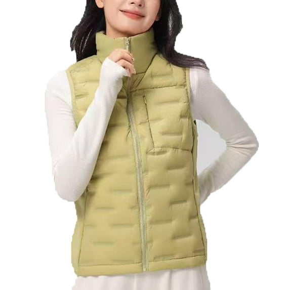 Women's Down Vest, Short Stand Collar Seamless Seam Sealed, Quilted Lightweight Insulation, Full Zip Front with Pocket, Versatile Sleeveless for Casual Layering