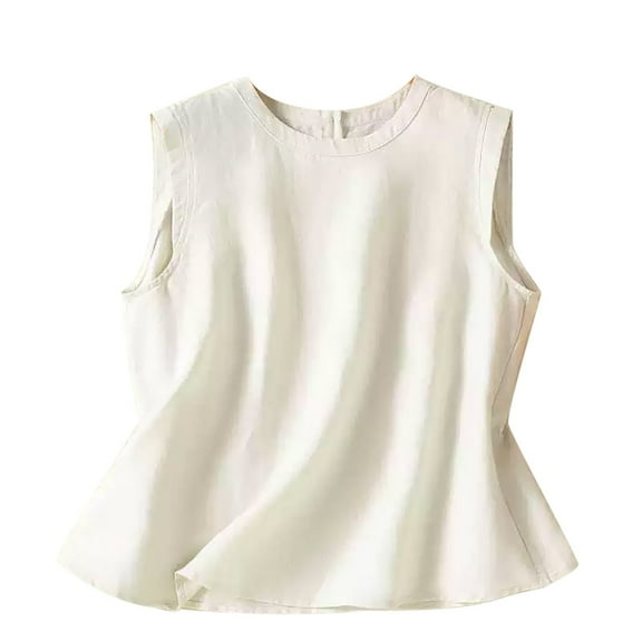 Women's Vest Sleeveless Cotton-Linen Plus-Size Loose-Fit Slimming T-Shirt - White/Red/Beige - M/L/XL/XXL | Yubnlvae (White | XXL)