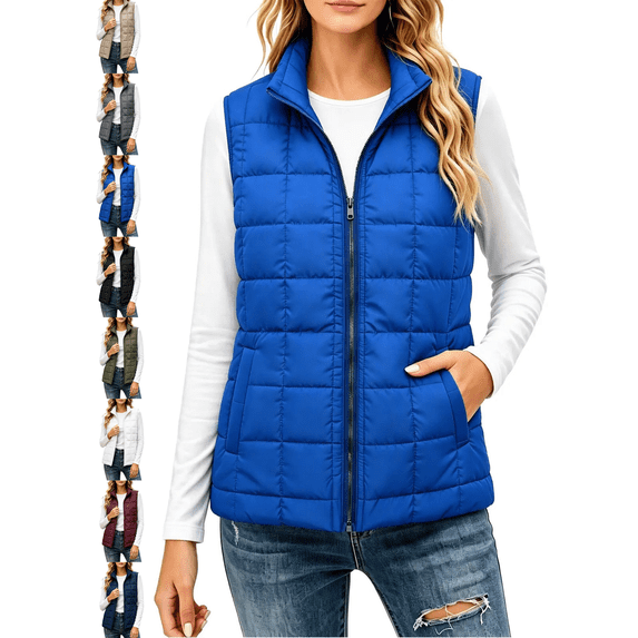 Women's Vest Sleeveless Zip up Puffer with Pockets Lightweight Stand Collar Warm Gilet Fall Winter Outerwear Layering