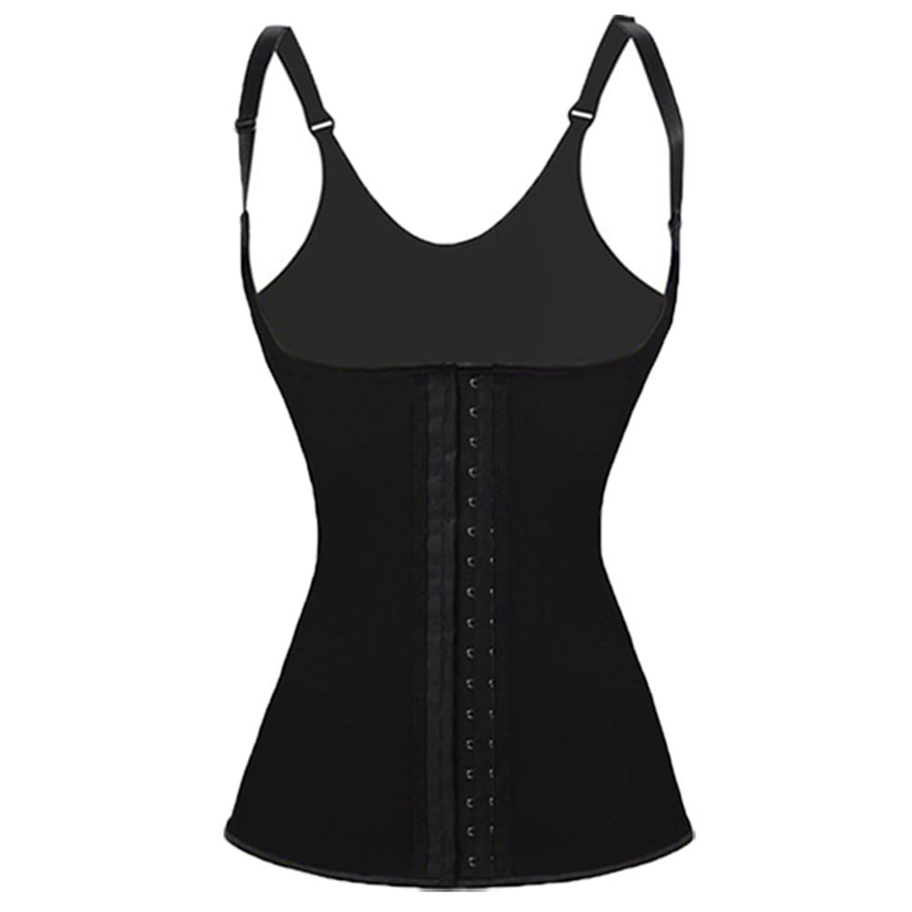 Women's Vest Style Adjustable Shoulder Straps Latex Underbust Corset Waist  Trainer Cincher Body Shaper Shapewear - Size L (Black