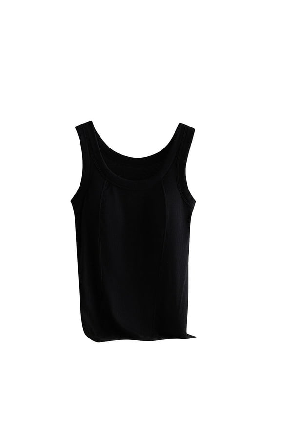 Women's Vest Top with Built in Bra Solid Color Thread Suspender with Chest Cushion Modal Casual Loose Camisoles Versatile Interior Round-Neck Tank Top