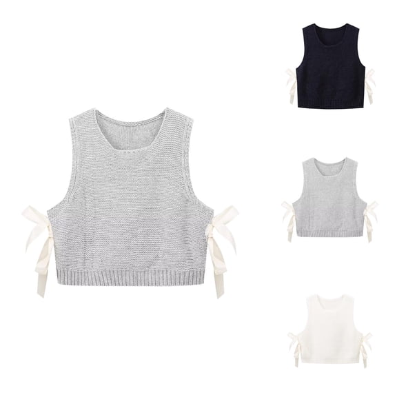 Women's Vest Top Sleeveless Sweater for Professional Business Attire Women Autumn And Winter Fashion Solid Color Side Bow Button Knitted Vest