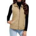 thumbnail image 1 of Women's Vests Outerwear Stand Collar Zip Solid Color Zipper Sleeveless Lightweight Padded Gilet with Pockets Khaki S, 1 of 9