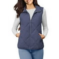 thumbnail image 1 of Women's Vests Outerwear Stand Collar Zip Solid Color Zipper Sleeveless Lightweight Padded Gilet with Pockets Navy L, 1 of 7