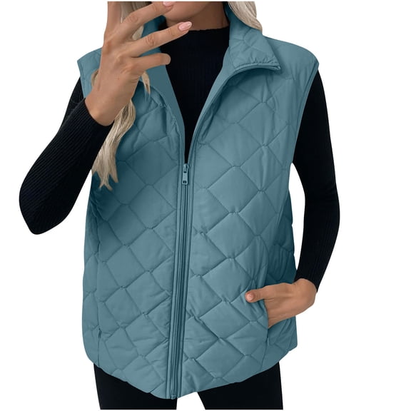 Women's Vests Sleeveless Fleece Jacket Zip Up Stand Collar Long Warm Drawstring Coat With Pockets Outerwear Trendy Outfits Casual Fashion Winter Clothing