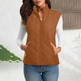 thumbnail image 1 of Women's Vests Stand Collar Sleeveless Jackets Zip Up Fall Winter Outerwear with Pockets Brown S, 1 of 7