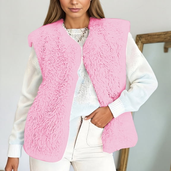Women's Vests Women's Vest Button Down Sleeveless Fuzzy Vest Women Winter Clothing Womens Trendy Clothes
