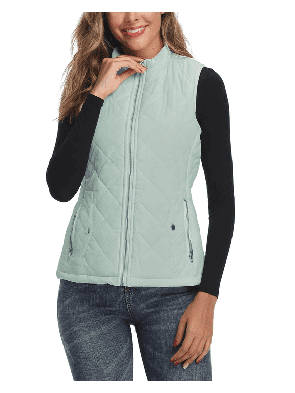 Women's Vests Zip up Quilted Padded Lightweight Vest for Women in Light Green