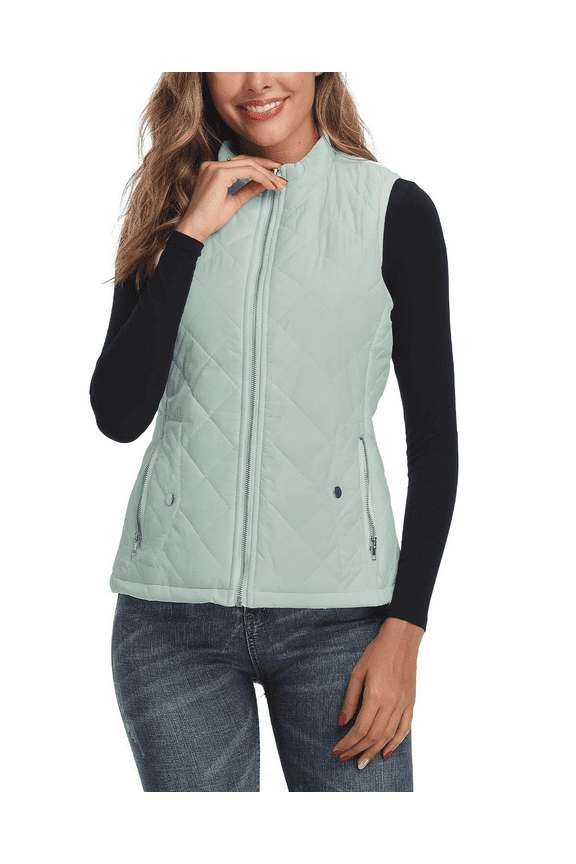 Women's Vests Zip up Quilted Padded Lightweight Vest for Women in Light Green