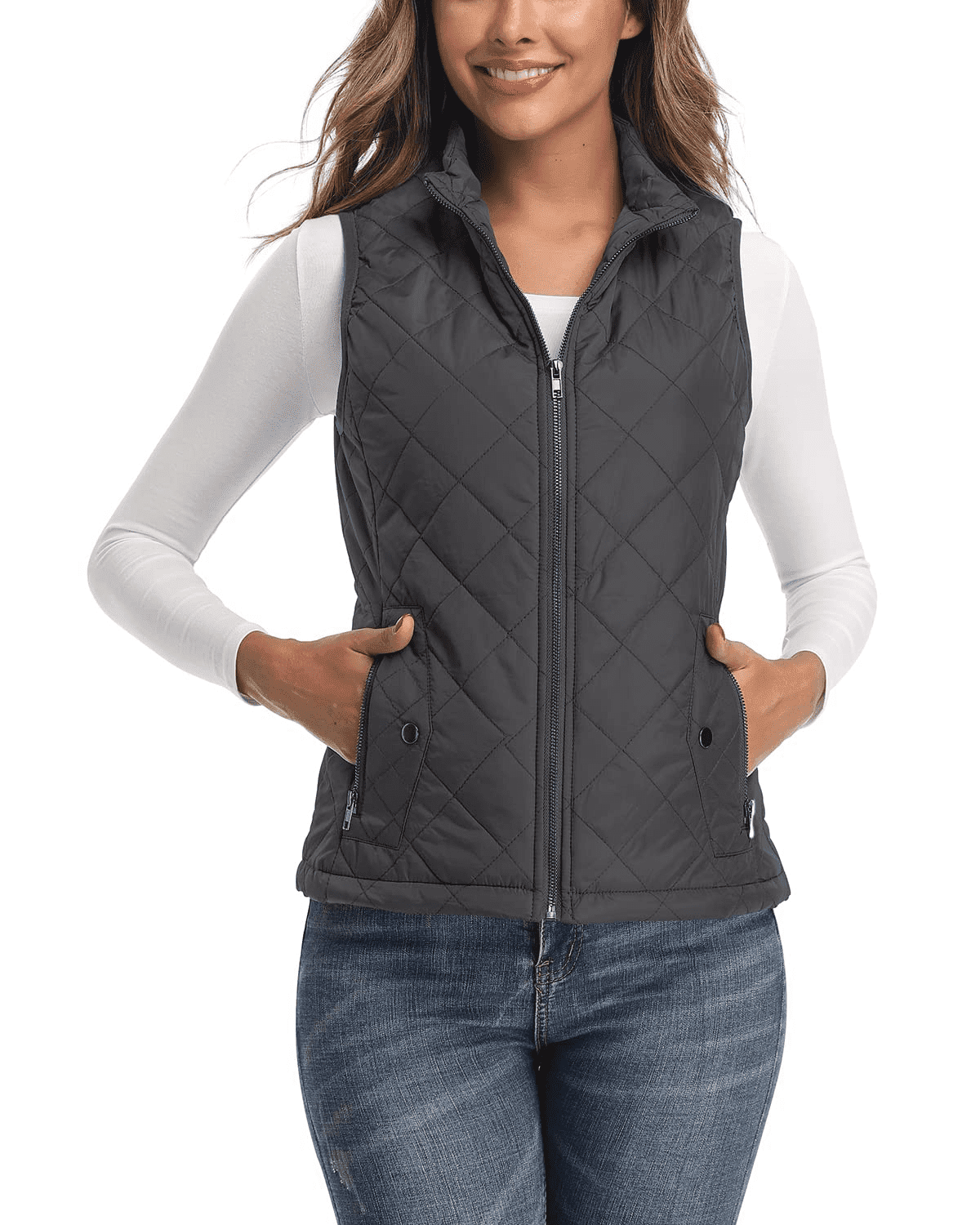Art3d Women's Lightweight Padded Vest, Stand Collar Quilted