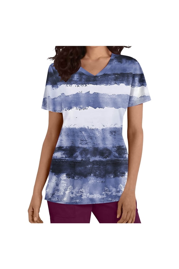 Women's Vibrant Color Block Scrub Top Bold Print V-Neck Healthcare Top, Eye-Catching Workwear Blouses, Modern Nurse Tee, Comfort Pullover Clothes
