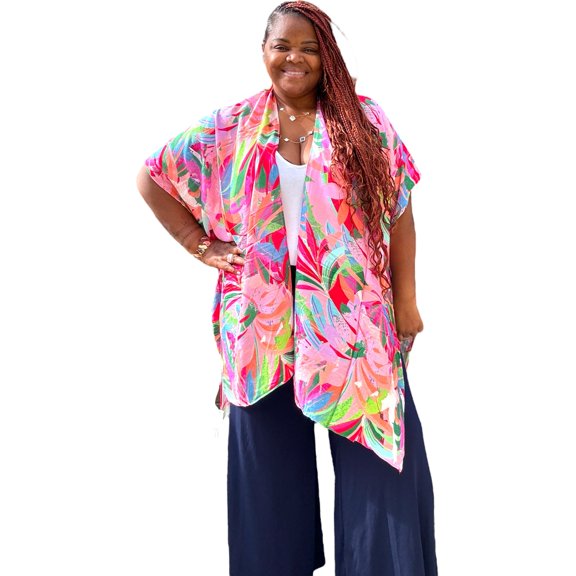 Women's Vibrant Neon Color Splash Kimono