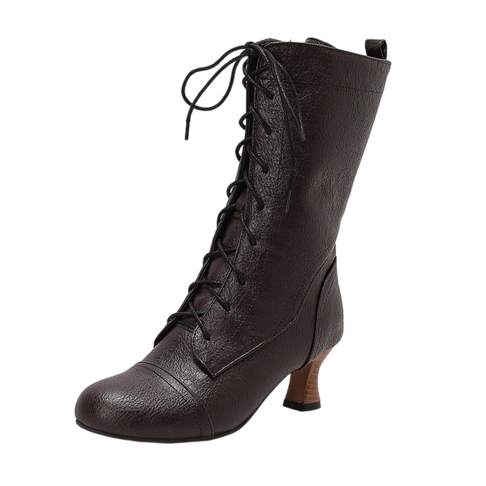 Women's Victorian Ankle Boots Side Zipper Block Chunky Mid Heel