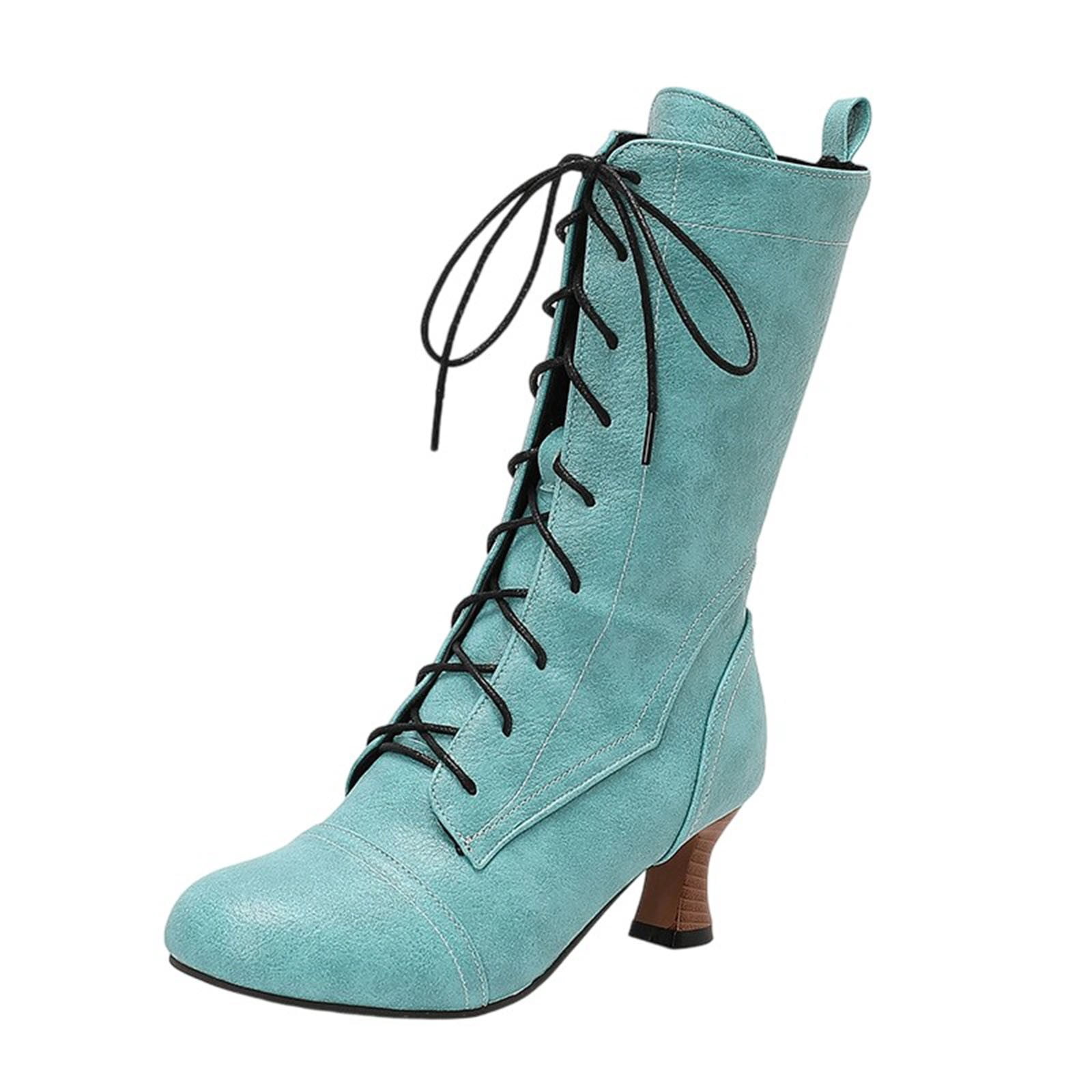 Women's Victorian Ankle Boots Side Zipper Block Chunky Mid Heel