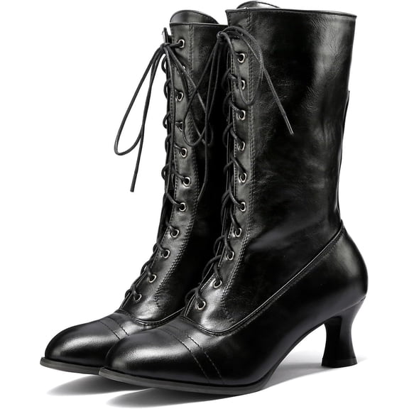 Women's Victorian Ankle Boots Vintage 70s Renaissance Witch Shoes
Chunky Low Heel Lace Up Wide Mid Calf Booties Zipper