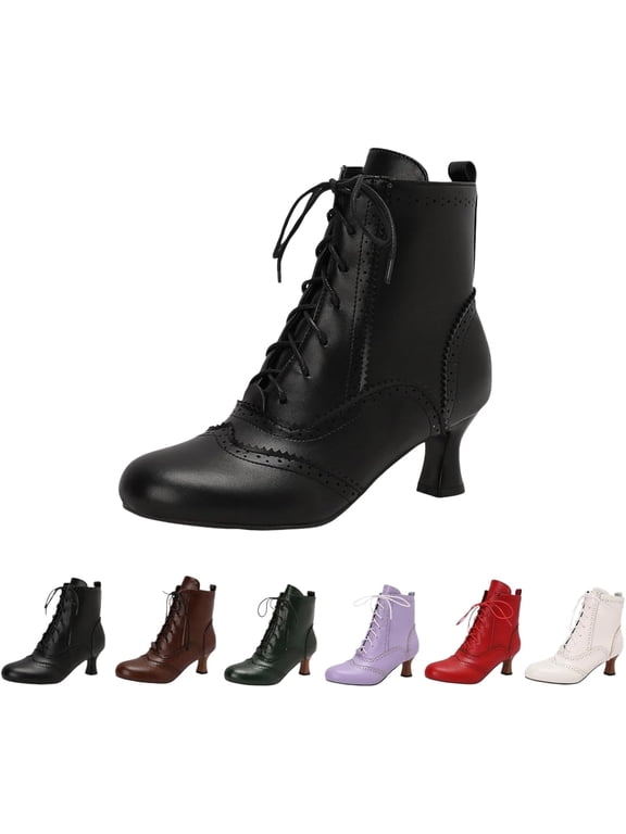 Women's Victorian Ankle Boots Vintage 70s Renaissance Witch Shoes
Chunky Low Heel Lace Up Wide Mid Calf Booties Zipper