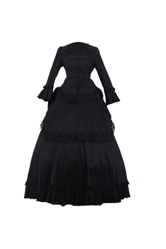 Women's Victorian Black Bustle Dress Gothic Bustle Gown Medieval Vintage Steampunk Ball Gown