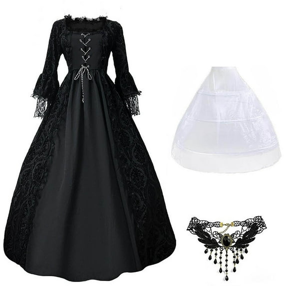 Women's Victorian Dress 18th Century Medieval Ball Gown Pannier Dress Southern Costume with Necklace