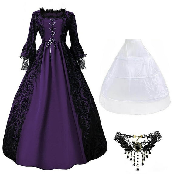 Women's Victorian Dress 18th Century Medieval Ball Gown Pannier Dress Southern Costume with Necklace