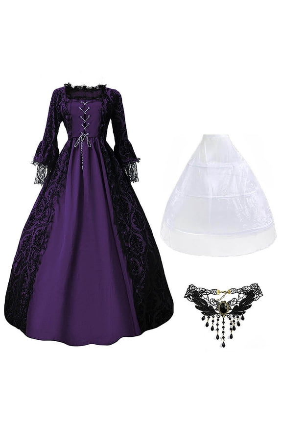 Women's Victorian Dress 18th Century Medieval Ball Gown Pannier Dress Southern Costume with Necklace